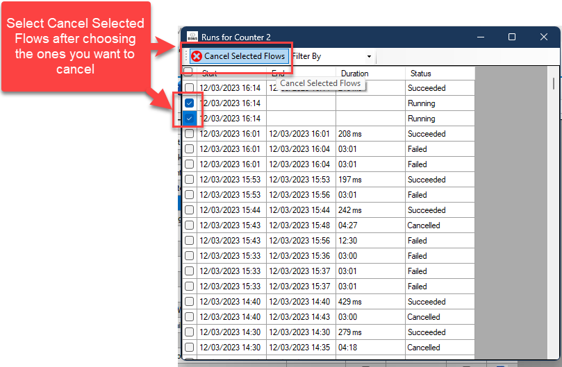 Image showing instructions to cancel a flow