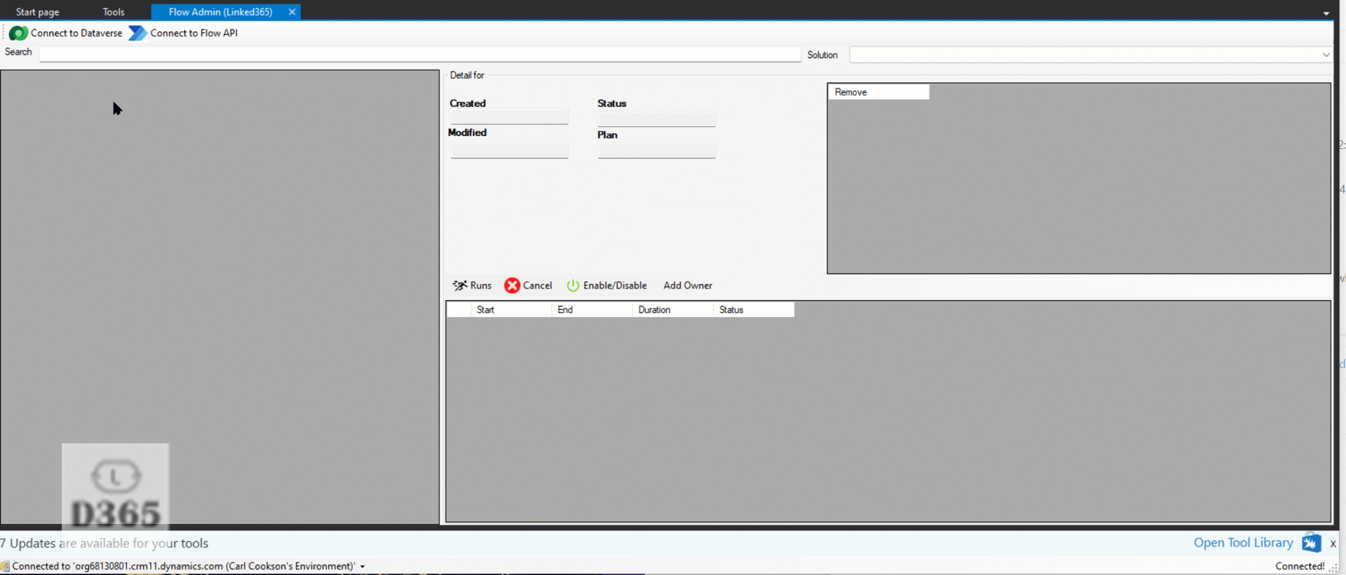 GIF showing the various options for Flow Admin