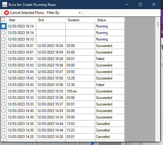 Image showing all the flow runs