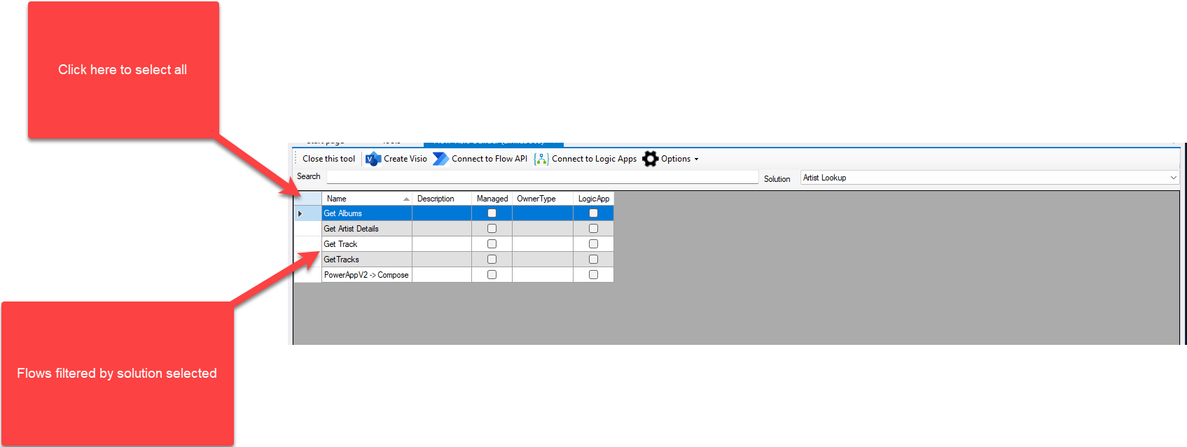 Image showing reduced list of flows