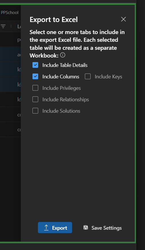 Image of the Metadata Browser - Excel export drawer