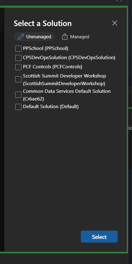 Image of the Metadata Browser Solution Selector